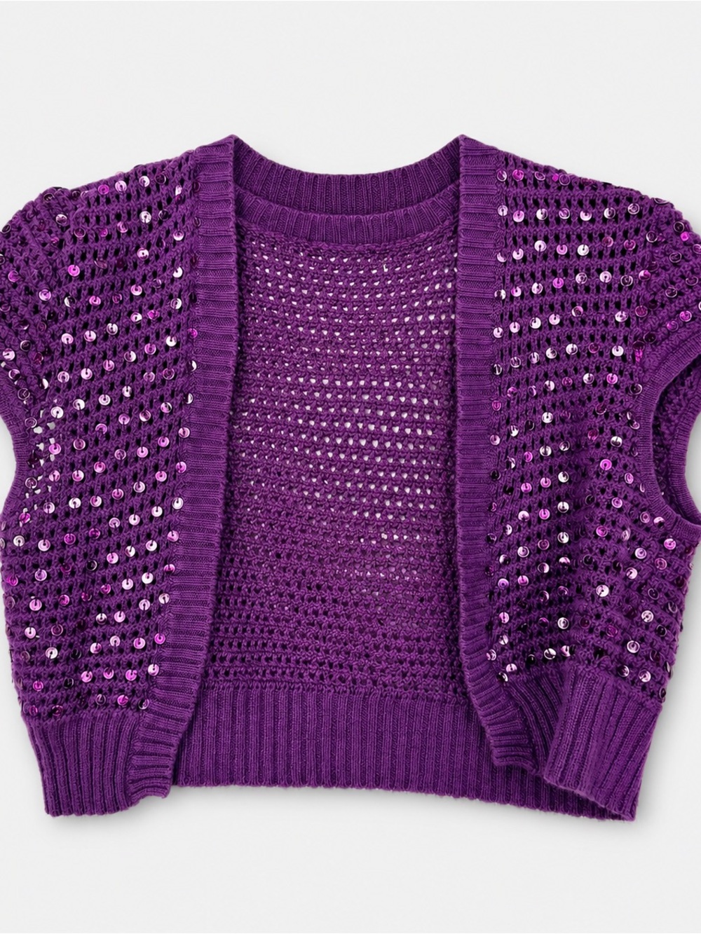 Purple Sequin Cropped Knit Vest